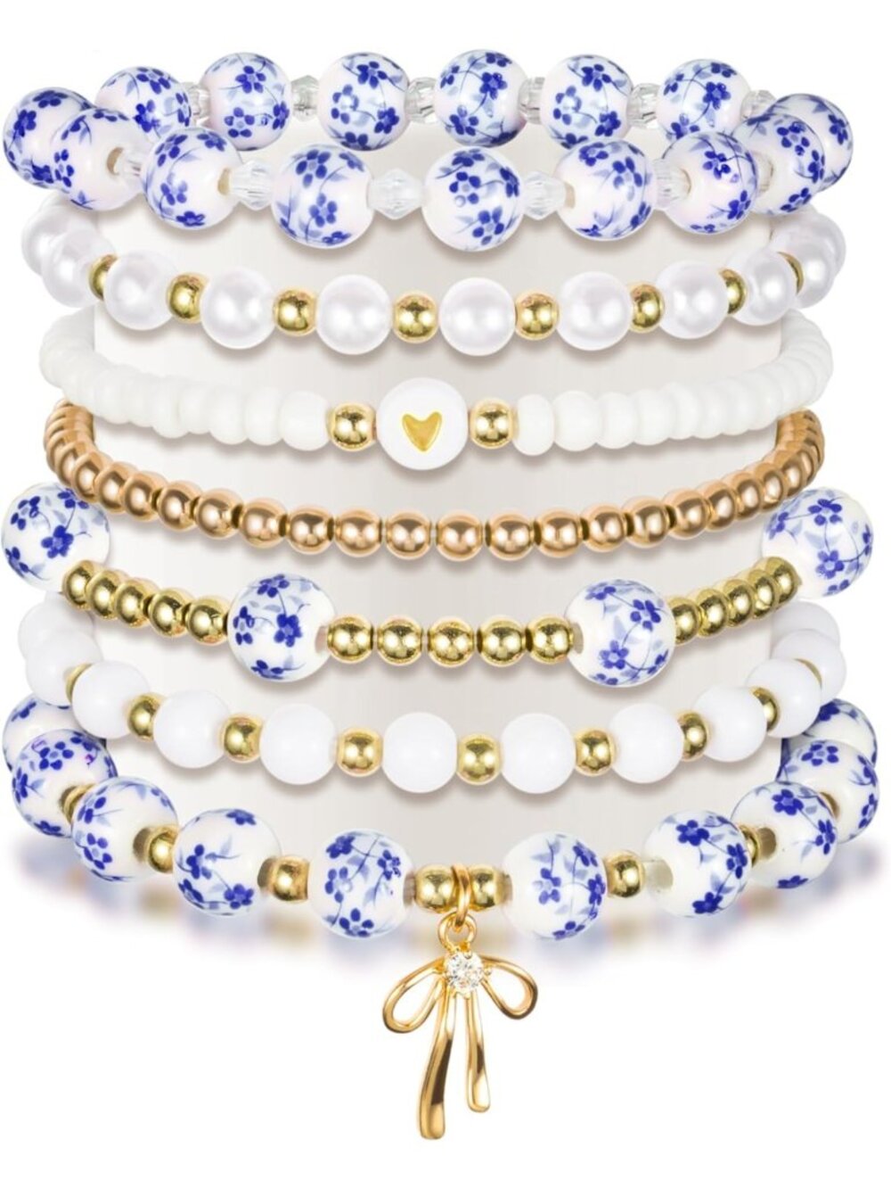 7Pcs Ceramic Bead Bracelets for Mother's Day - Stackable Floral Wrist Jewelry